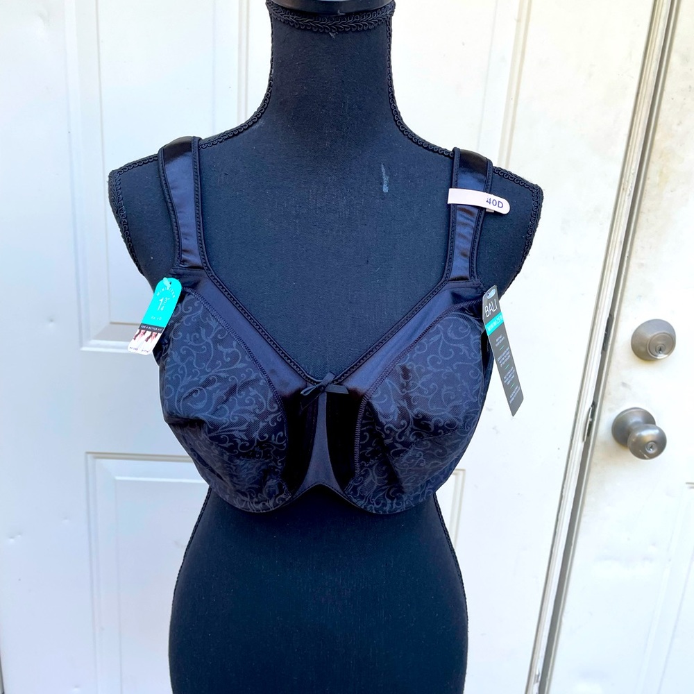 Bali Satin Tracings Underwire Minimizer Bra, Black, Size 40D